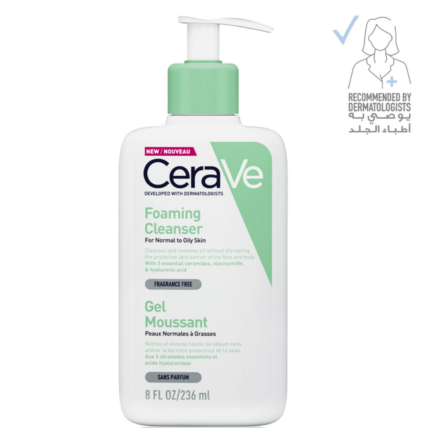 CeraVe Foaming Cleanser bottle for oily skin, gentle face wash with hyaluronic acid.