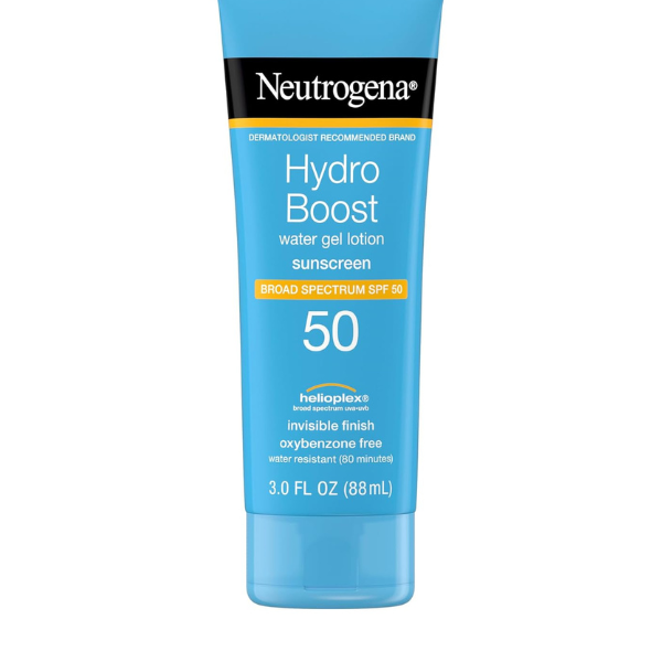 Neutrogena Hydro Boost Water Gel Sunscreen SPF 50 tube on a white background.